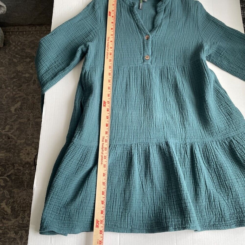Shannon Passero GreenTextured Cotton Dress S Crinkle Gauze Lagenlook Pockets - Picture 8 of 8